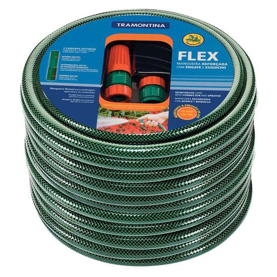 Mangueira de jardim flexível com engate com 20 metros verde Tramontina Menor preço em Mangueira de jardim flexível com engate com 20 metros verde Tramontina