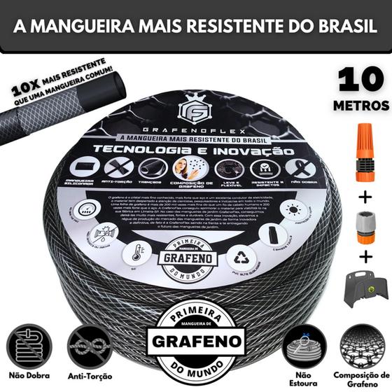 Mangueira de Jardim Super Flexível 10 Mt e Suporte - GrafenoFlex Grafitte Menor preço em Mangueira de Jardim Super Flexível 10 Mt e Suporte - GrafenoFlex Grafitte