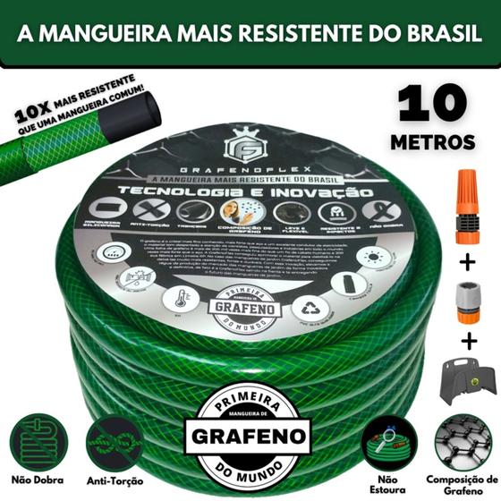 Imagem de Mangueira de Jardim Super Flexível 10 Mt. + Suporte - GrafenoFlex Verde