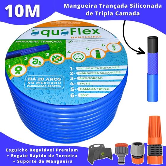 Imagem de Mangueira de Jardim Trançada 10 Metros AquaFlex + Suporte