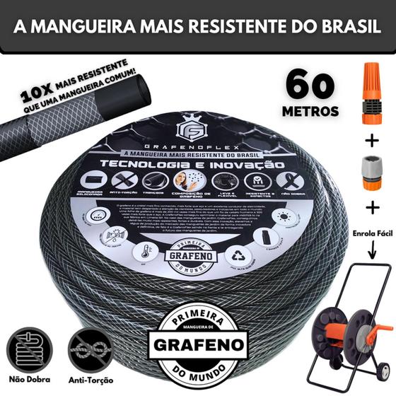 Imagem de Mangueira de Jardim Ultra Resistente com Carrinho Enrolador 60 M. - GrafenoFlex Grafitte