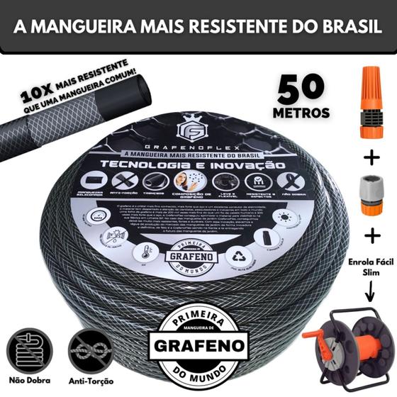 Imagem de Mangueira de Jardim Ultra Resistente com Enrolador Fixo 50M. - GrafenoFlex