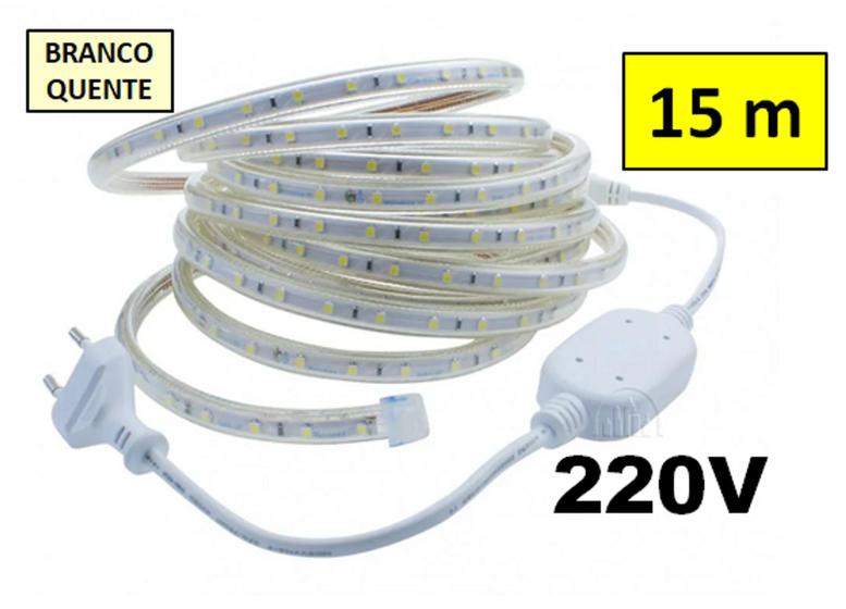 Imagem de Mangueira de LED 5050 Chata 15m com Conector Branco Quente (3000K) 220V