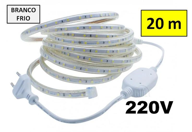 Imagem de Mangueira de LED 5050 Chata 20m com Conector Branco Quente (3000K) 220V