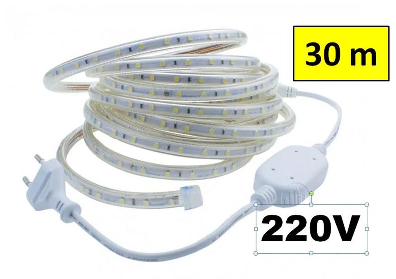 Imagem de Mangueira de LED 5050 Chata 30m com Conector Branco Frio 220V