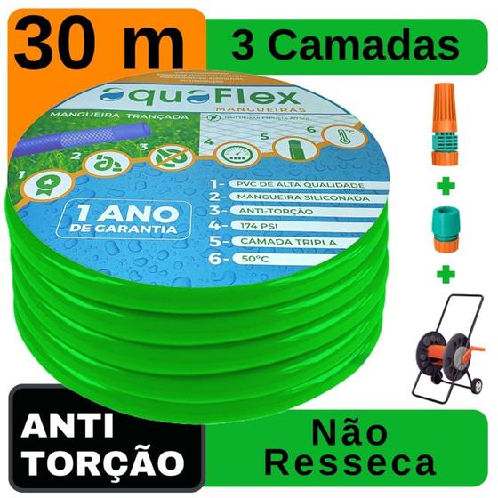 Imagem de Mangueira de Quintal AquaFlex Verde 30 M e Carrrinho