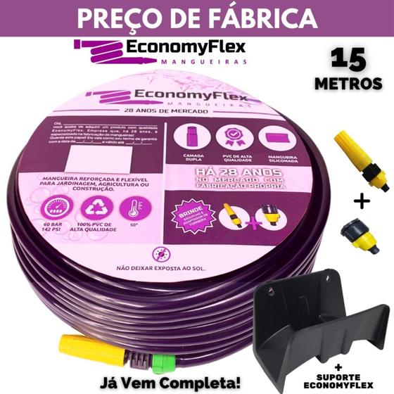 Imagem de Mangueira de Quintal EconomyFlex Roxa 15 M c/ Suporte