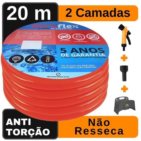 Imagem de Mangueira de Quintal Siliconada Laranja 20Metro + Suporte DuraFlex