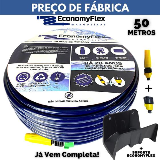 Imagem de Mangueira Doméstica Economyflex Azul 50 Metros Com Suporte