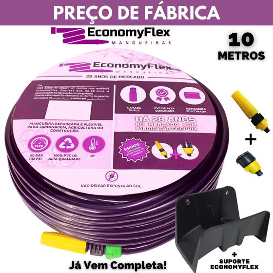 Imagem de Mangueira Doméstica Roxa Economyflex 10 Metros Com Suporte