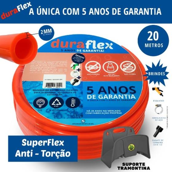 Imagem de Mangueira Doméstica Siliconada Laranja 20 Mt + Suporte DuraFlex