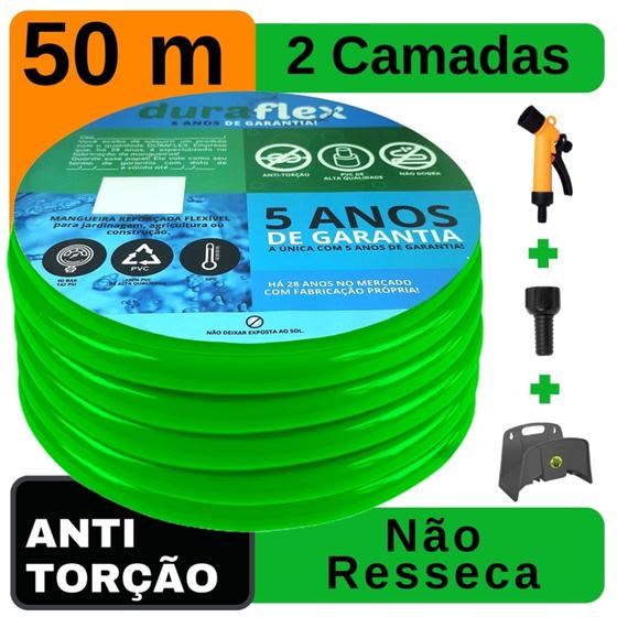 Imagem de Mangueira Doméstica Siliconada Verde 50Mts + Suporte DuraFlex