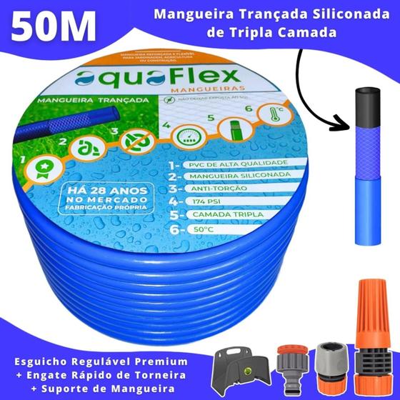 Imagem de Mangueira Doméstica Trançada 50 Mts AquaFlex + Suporte