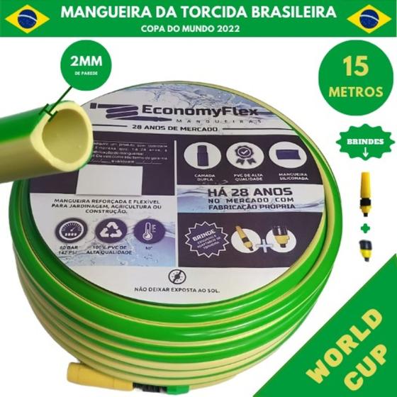 Imagem de Mangueira Doméstica Verde/Amarela 15 metros - Copa do Mundo