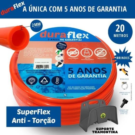 Imagem de Mangueira DuraFlex Laranja 20m + Suporte Fixo