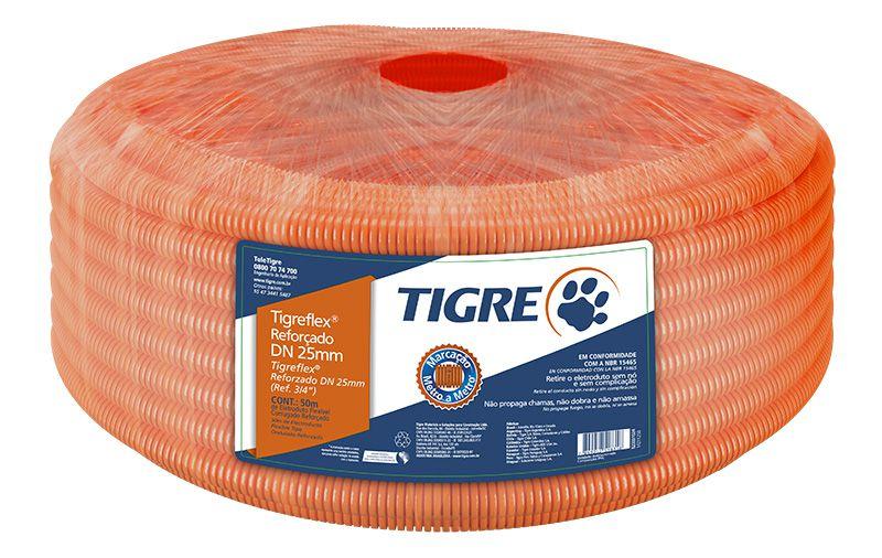 Imagem de Mangueira eletroduto corrugado reforçado pvc flexível  bitola 25mm ou 3/4 tigre 50m laranja