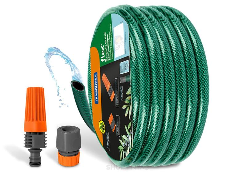 Mangueira Flex 1/2 Tramontina Verde 2 Metros PVC 3 Camadas Com Engate Rosqueado E Esguicho Para Jardim Sem Suporte Menor preço em Mangueira Flex 1/2 Tramontina Verde 2 Metros PVC 3 Camadas Com Engate Rosqueado E Esguicho Para Jardim Sem Suporte