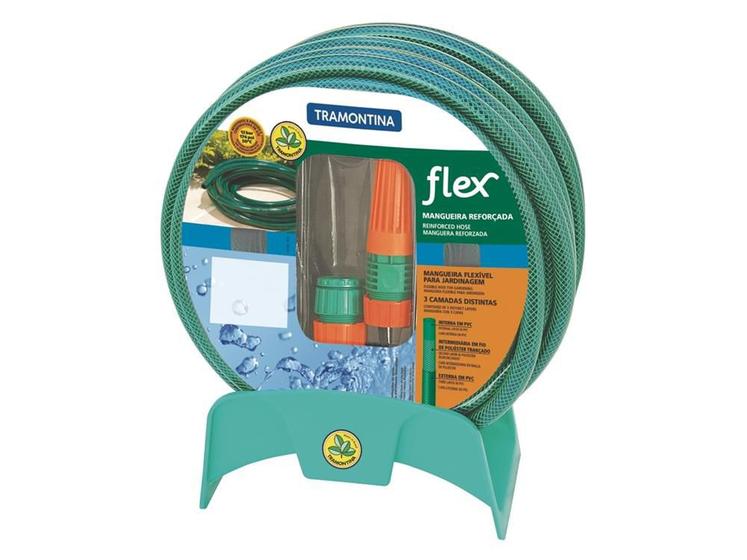 Imagem de Mangueira flex em pvc para jardim com 25 metros e com engates e suporte plasticos tramontina