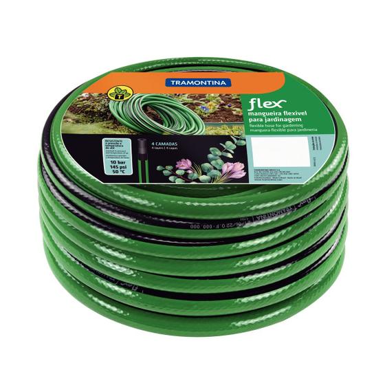 Imagem de Mangueira Flex para Jardim Tramontina Verde com Faixa Preta em PVC 4 Camadas 10 m