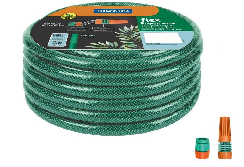 Mangueira Flex Tramontina Com Engates Rosqueados E Esguicho Em Pvc 10 MT Menor preço em Mangueira Flex Tramontina Com Engates Rosqueados E Esguicho Em Pvc 10 MT