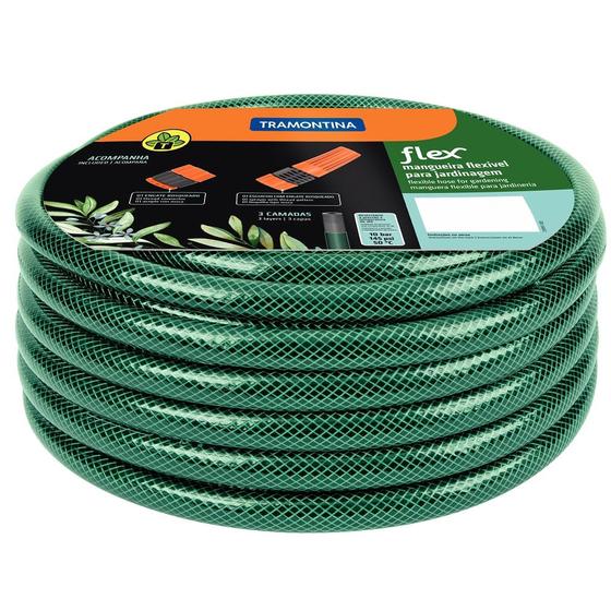 Mangueira Flex Tramontina em PVC 3 Camadas 30m com Engate Rosqueado e Esguicho Verde Menor preço em Mangueira Flex Tramontina em PVC 3 Camadas 30m com Engate Rosqueado e Esguicho Verde
