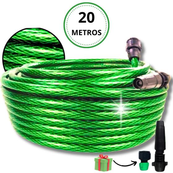 Imagem de Mangueira Jardim 20 Metros Flexivel Antitorção Trançada Reforçada Resistente Kit com Esguicho e Conector Tripla Camada Não Dobra Qualidade