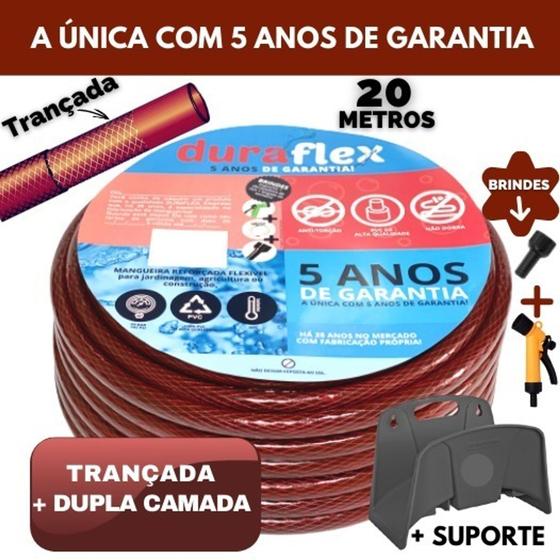 Mangueira Jardim 20m Flexível Reforçada Com Trama +Suporte Menor preço em Mangueira Jardim 20m Flexível Reforçada Com Trama +Suporte