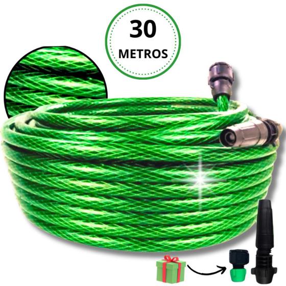 Imagem de Mangueira Jardim 30 Metros Flexivel Antitorção Trançada Reforçada Resistente Kit com Esguicho e Conector Tripla Camada Não Dobra Qualidade