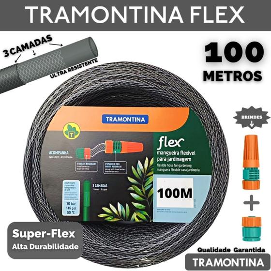 Mangueira Jardim Antitorção Tramontinaflex Siliconada Preta 100 Metros Menor preço em Mangueira Jardim Antitorção Tramontinaflex Siliconada Preta 100 Metros