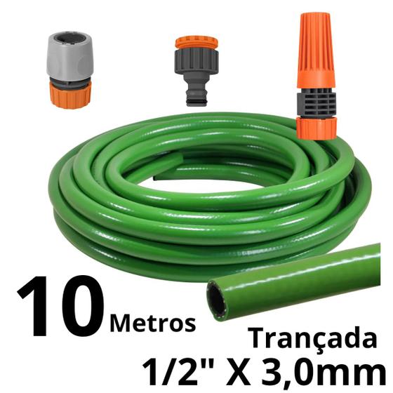 Imagem de Mangueira Jardim Flex 1/2x3mm 10mt C/Engate E Esguicho Tramontina Verde