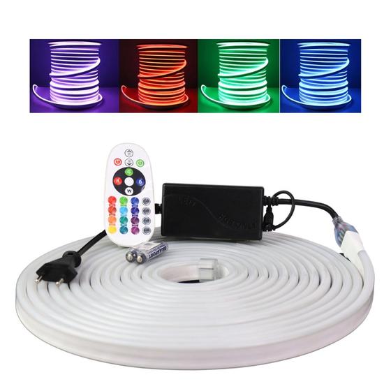 Imagem de Mangueira Led Neon Rgb Colorida 15m Controle Fonte 220V