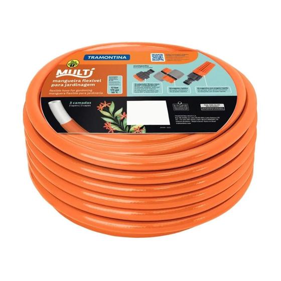 Imagem de Mangueira Multi 1/2'' PVC 3 Camadas Tramontina 30m Laranja