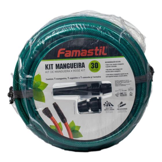 Imagem de Mangueira para Jardim 30M Trançada Kit com Esguicho e Conector  Verde Famastil