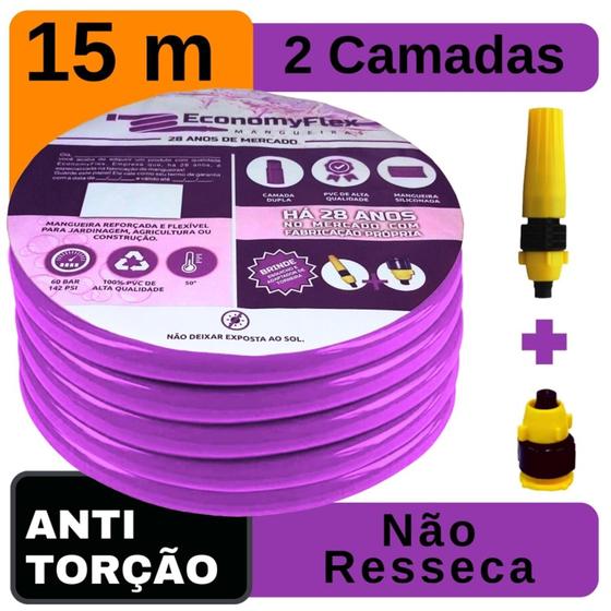 Imagem de Mangueira para Jardim Doméstica EconomyFlex Roxa 15 Mts