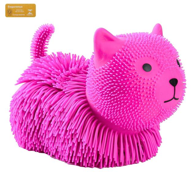 Imagem de Mania Flofys Gatinho Miau Rosa DM Toys Gato Fofinho Estica Apertar Relaxar Tamanho 23x13,5x15,5cm