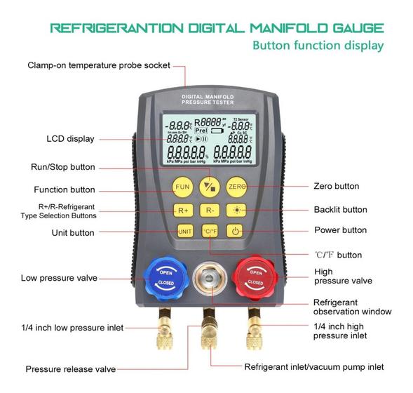 Imagem de Manifold Medidor Pressão Digital Ar Condicionado Refrigeração