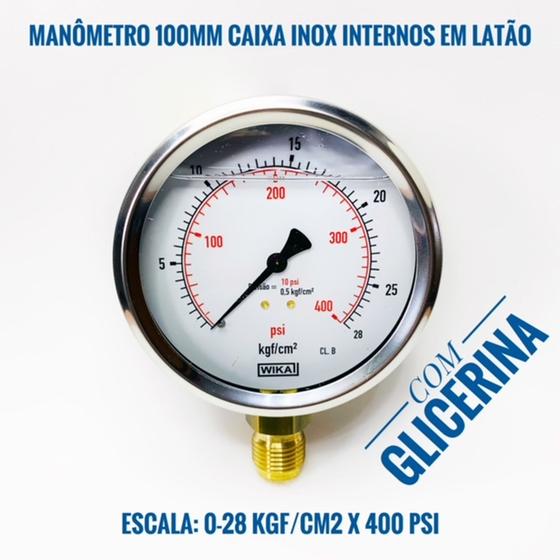 Imagem de Manômetro 100mm 0-28 Kgf/cm2x 400 Psi Vertical Com Glicerina