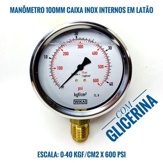 Imagem de Manômetro 100mm 0-40 Kgf/cm2x 600 Psi Vertical Com Glicerina