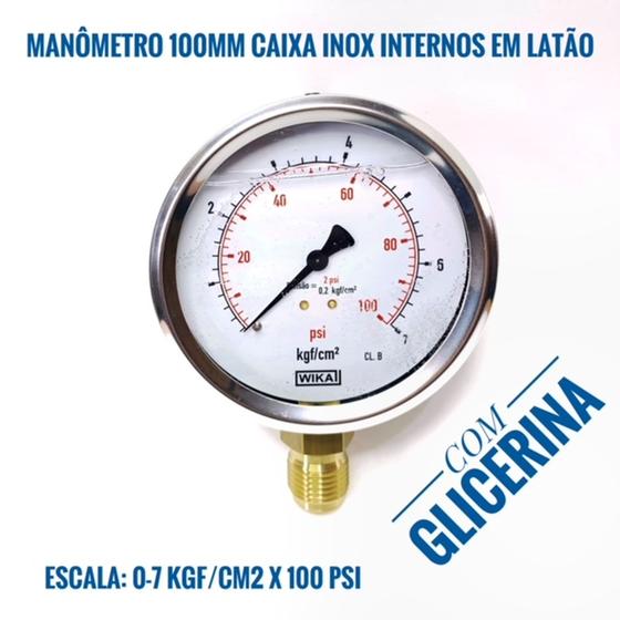 Imagem de Manômetro 100mm 0-7 Kgf/cm2x 100 Psi Vertical Com Glicerina