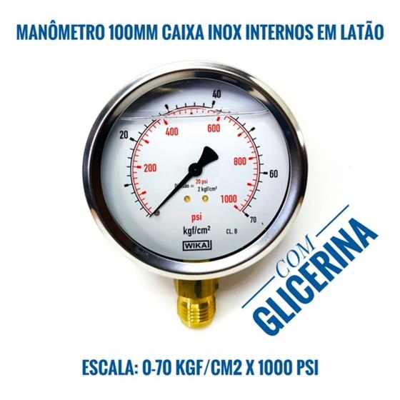 Imagem de Manômetro 100mm 0-70 kgf/cm2 x 1000 Psi Vertical Com glicerina