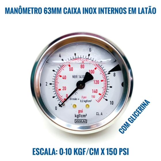 Imagem de Manômetro Diam.63mm Escala 0-10 Kgf/cm2 X 150 Psi Horizontal