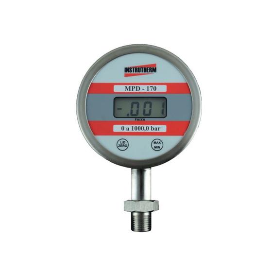Imagem de Manômetro Digital Escala 0 A 1000,0 Bar Rosca 1/2 Npt Classe A3 Máximo Mínimo Zero Mpd-170 Portátil Instrutherm