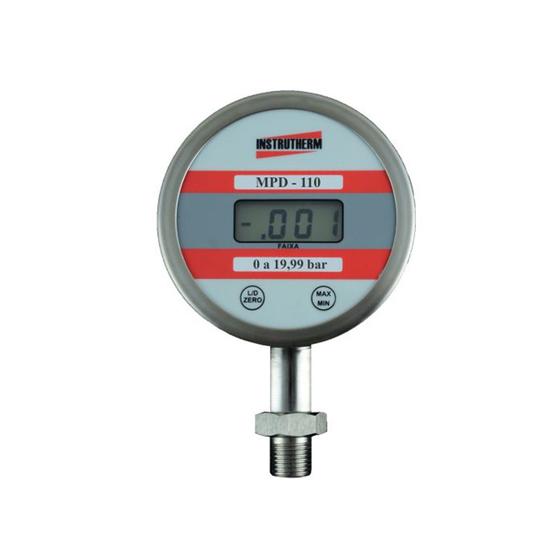Imagem de Manômetro Digital Escala 0 A 19,99 Bar Rosca 1/2 Npt Classe A3 Máximo Mínimo Zero Mpd-110 Portátil Instrutherm