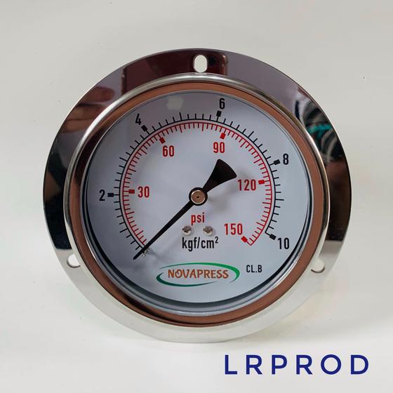 Imagem de Manômetro horizontal -diam.100mm (4”) com escala de 0-10 KGF/CM2 x 150 PSI -com Flange e Glicerina