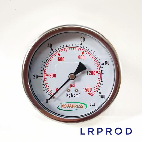 Imagem de Manômetro horizontal - diam.100mm (4” ) com escala de 0-100 KGF/CM2 x 1500 PSI