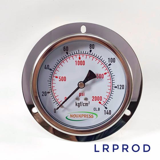 Imagem de Manômetro horizontal - diam.100mm(4”) com escala de 0-140 KGF/CM2 x 2000 PSI -com Flange e Glicerina