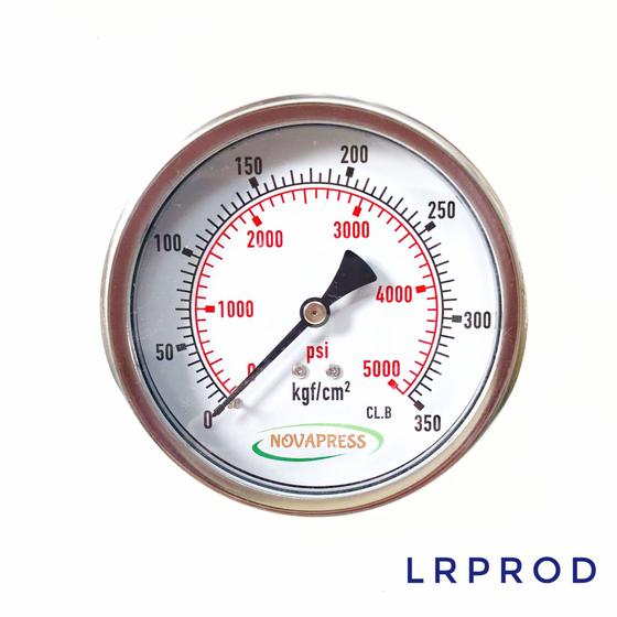 Imagem de Manômetro horizontal - diam.100mm (4” ) com escala de 0-350 KGF/CM2 x 5000 PSI - com Glicerina