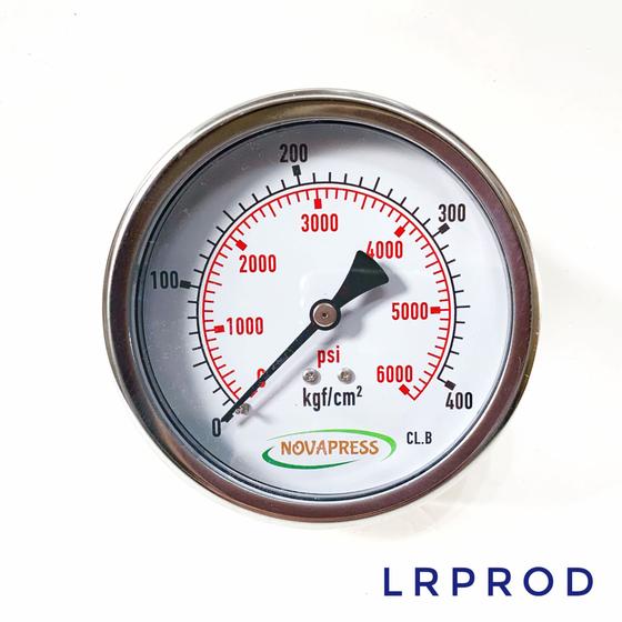 Imagem de Manômetro horizontal - diam.100mm (4” ) com escala de 0-400 KGF/CM2 x 6000 PSI - com Glicerina