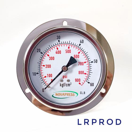 Imagem de Manômetro horizontal -diam.100mm (4”) com escala de 0-60 KGF/CM2 x 900 PSI - com Flange e Glicerina