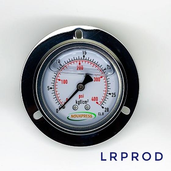 Imagem de Manômetro horizontal -diam.63mm (2. 1/2” ) com escala de 0-28 KGF/CM2 x 400 PSI - Com Flange